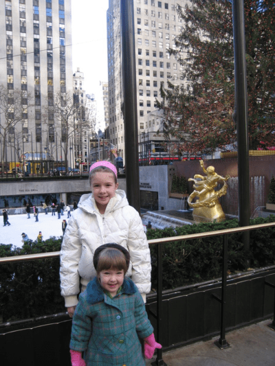 new york city-girls at rockefeller plaza-winter