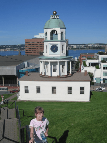 nova scotia-halifax-girl at clock tower