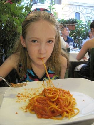 Eating spaghetti in Rome