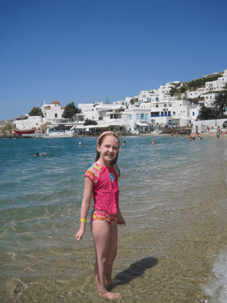 Greece-young girl on Mykonos beach