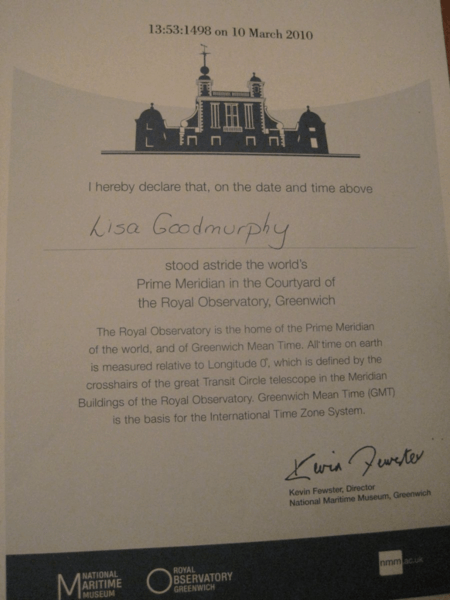 Certificate from Prime Meridian