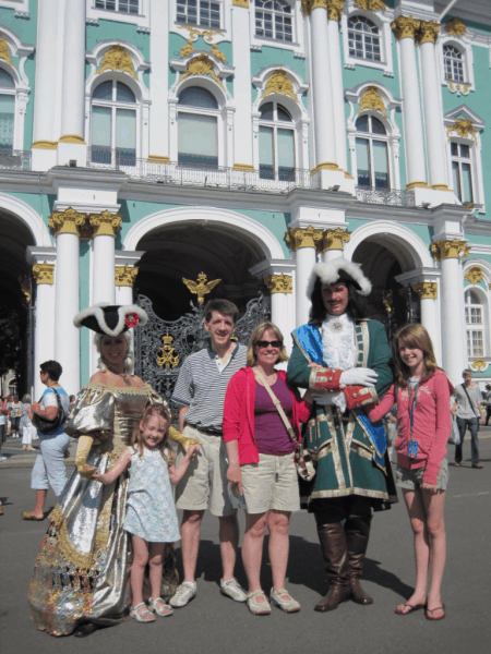 Posing with Peter the Great and Catherine in St. Petersburg