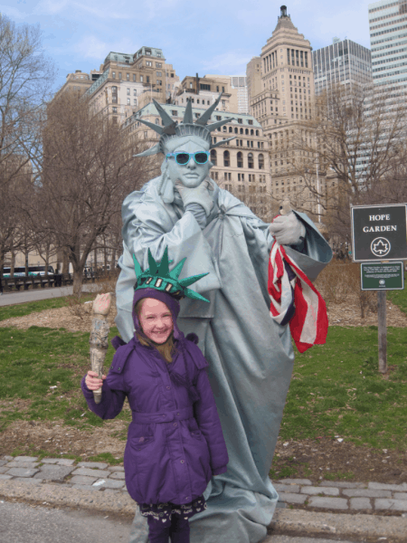 New York City-Posing with a Statue of Liberty