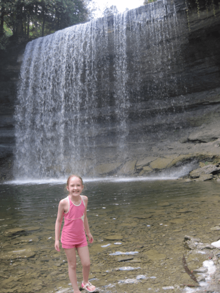 Canada-Manitoulin Island-girl at Bridal Veil Falls