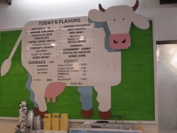 PEI-Menu at COWS Ice Cream