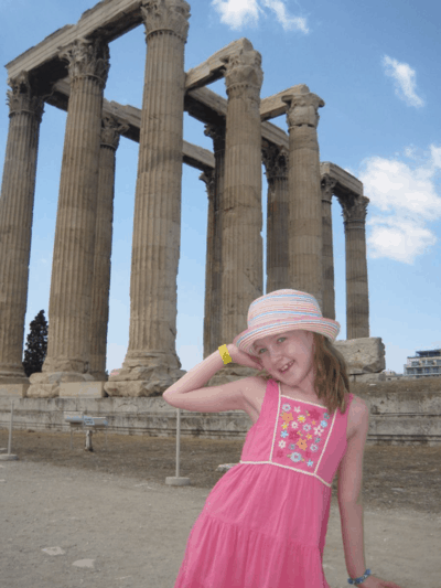 Greece-Athens-girl at Temple of Olympian Zeus
