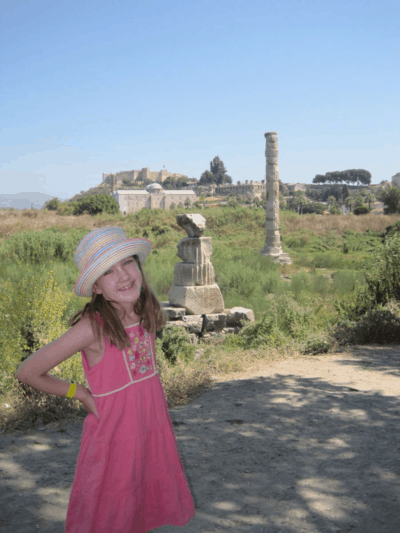 Turkey-Kusadasi-girl at the Temple of Artemis