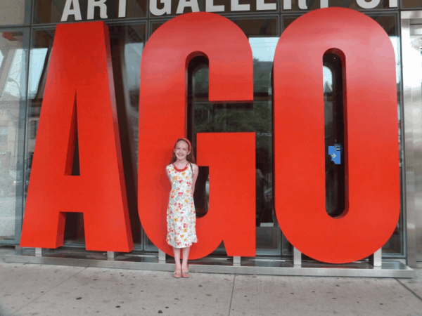 Art Gallery of Ontario-girl outside at AGO sign