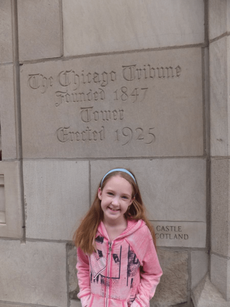 Chicago Tribune tower-girl outside