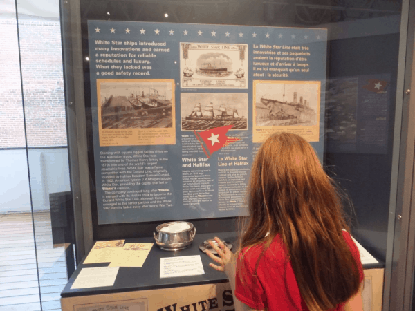Examining Titanic exhibits at Maritime Museum of the Atlantic-Halifax