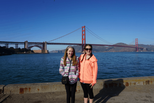 Girls at Golden Gate Bridge in San Francisco