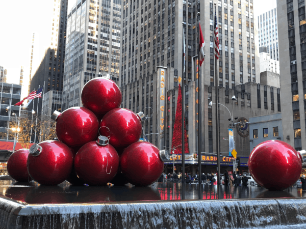 New york city at christmas-ornament decorations on sixth avenue