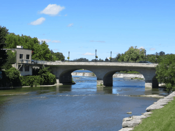 Arched bridge and falls in St. Marys Ontario