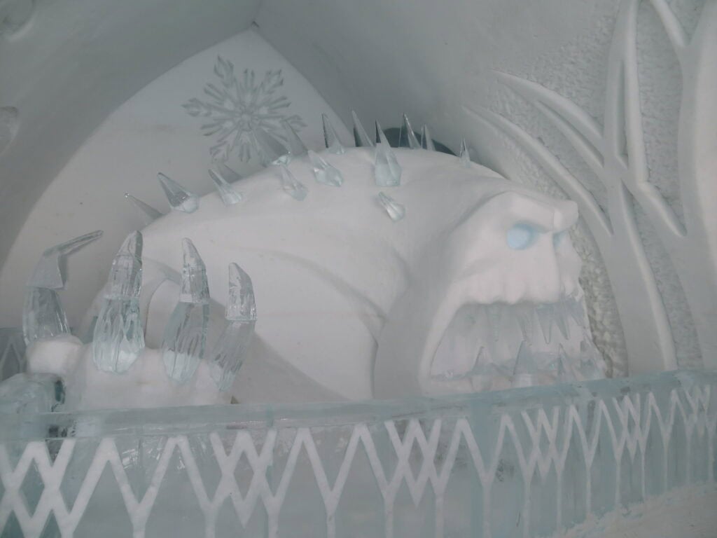 snow carving of monster from Disney's Frozen