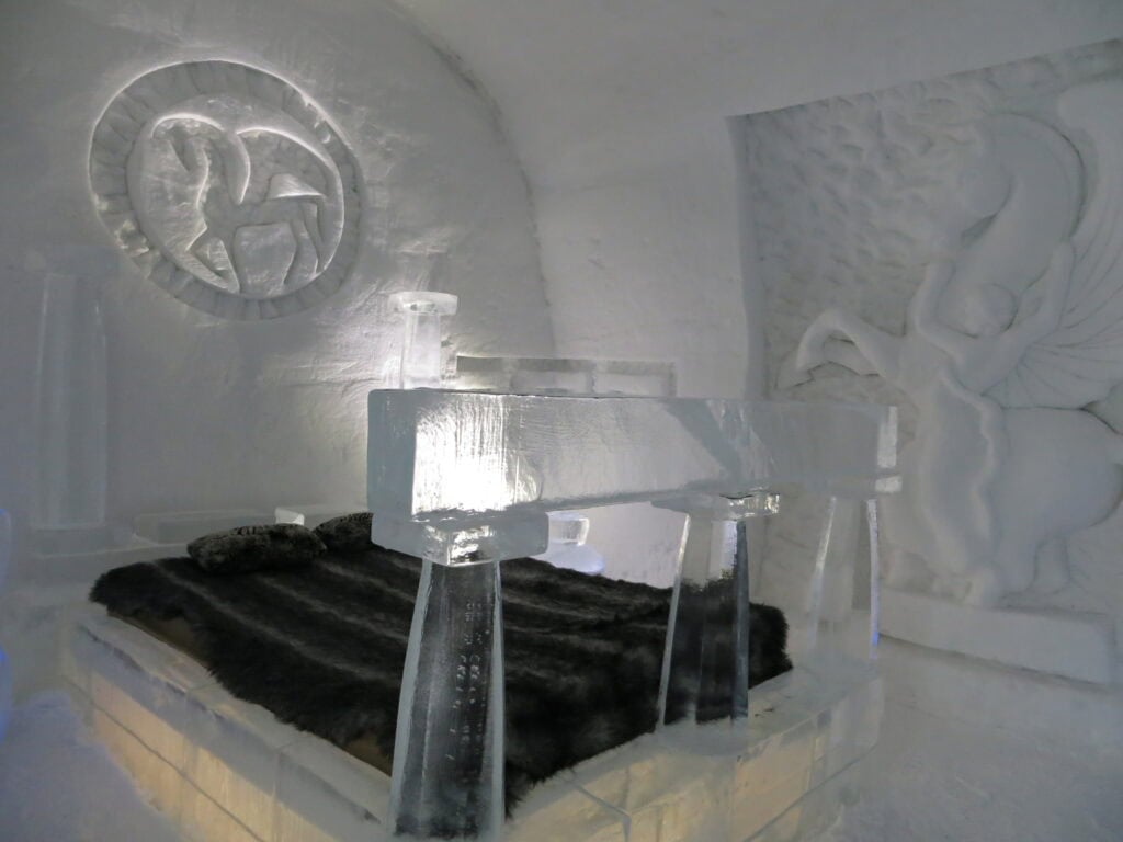 Pegasus themed room at Quebec Ice Hotel.