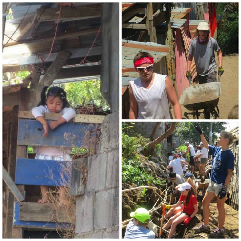 collage of four photos of volunteer work in Costa Rica.