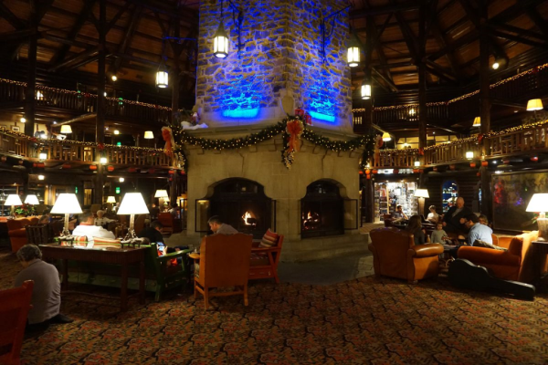 Chateau montebello-lobby fireplace