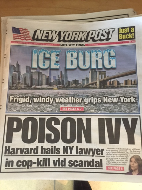 New york city-post headline record cold temperatures