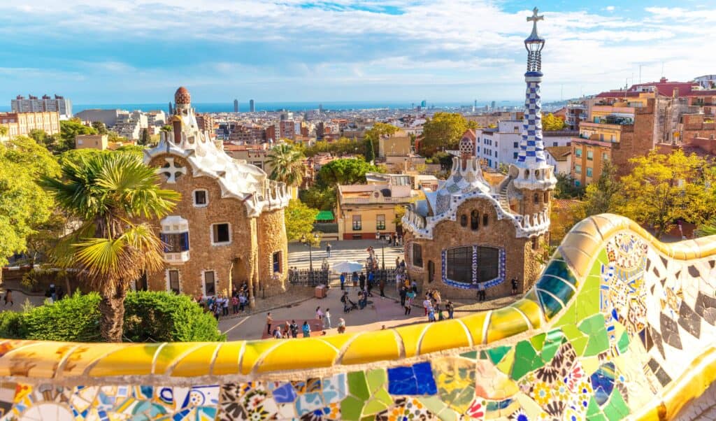 colourful Park Güell in Barcelona, Spain.
