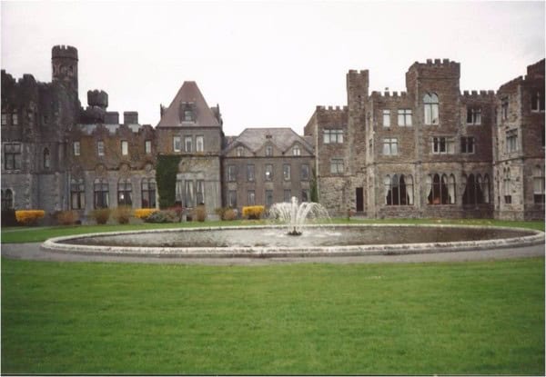 fountain in front of Ashford Castle, Ireland
