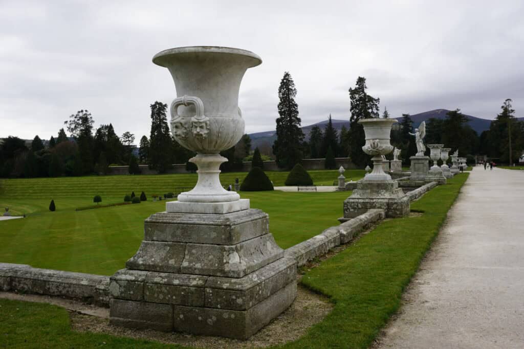 large urns on stone wall - Italian Terrace - Powerscourt Gardens