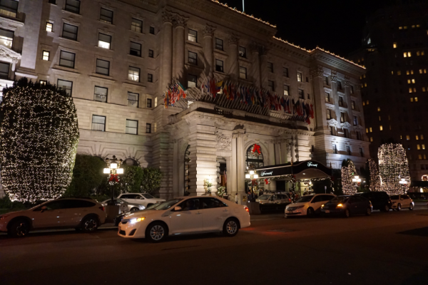 California-fairmont san francisco-front entrance-at night