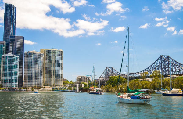 australia-city of brisbane-harbour with boat and city skyline