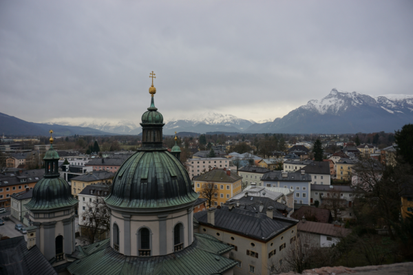 Austria-view of salzburg and mountains from nonnberg abbey