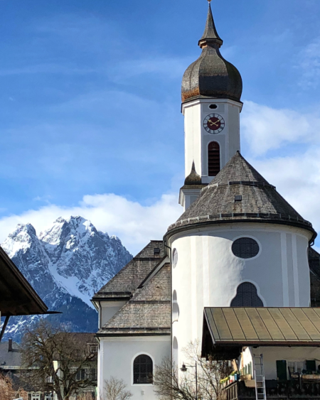 Germany-garmisch-partenkirchen-church and mountains