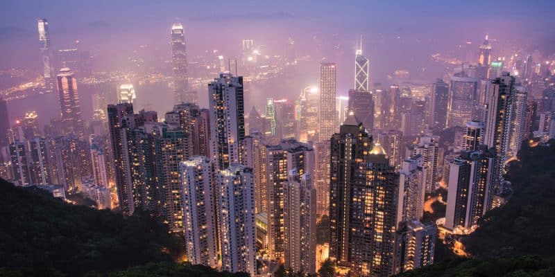 View of Hong Kong skyline from Victoria Peak at night