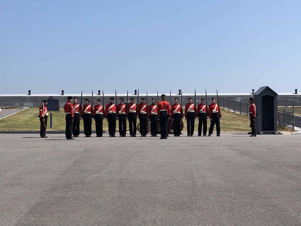 fort henry guards lined up near entrance to fort