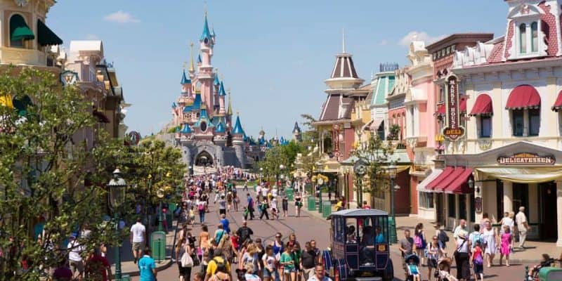 main street usa and sleeping beauty castle disneyland paris