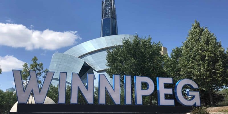 winnipeg sign in front of canadian museum for human rights