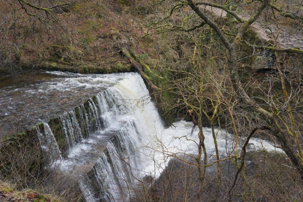 two tier waterfall early spring in brecon beacons national park