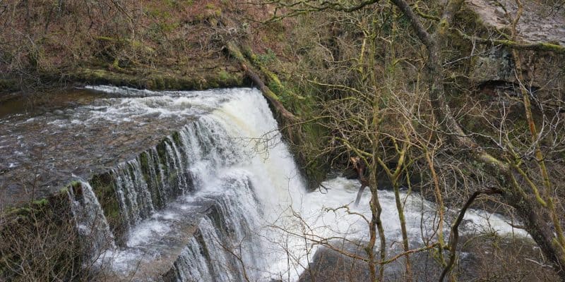 two tier waterfall early spring in brecon beacons national park