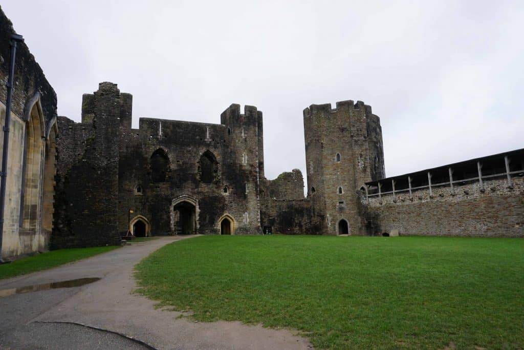 inner courtyard of medieval stone castle