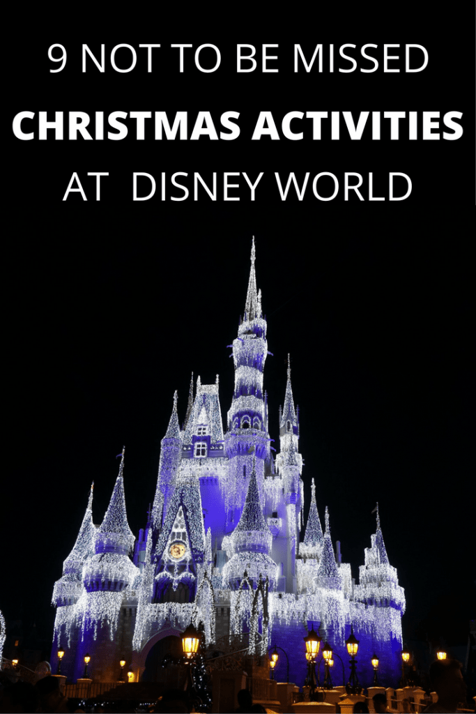 cinderella's castle with lights at night christmas