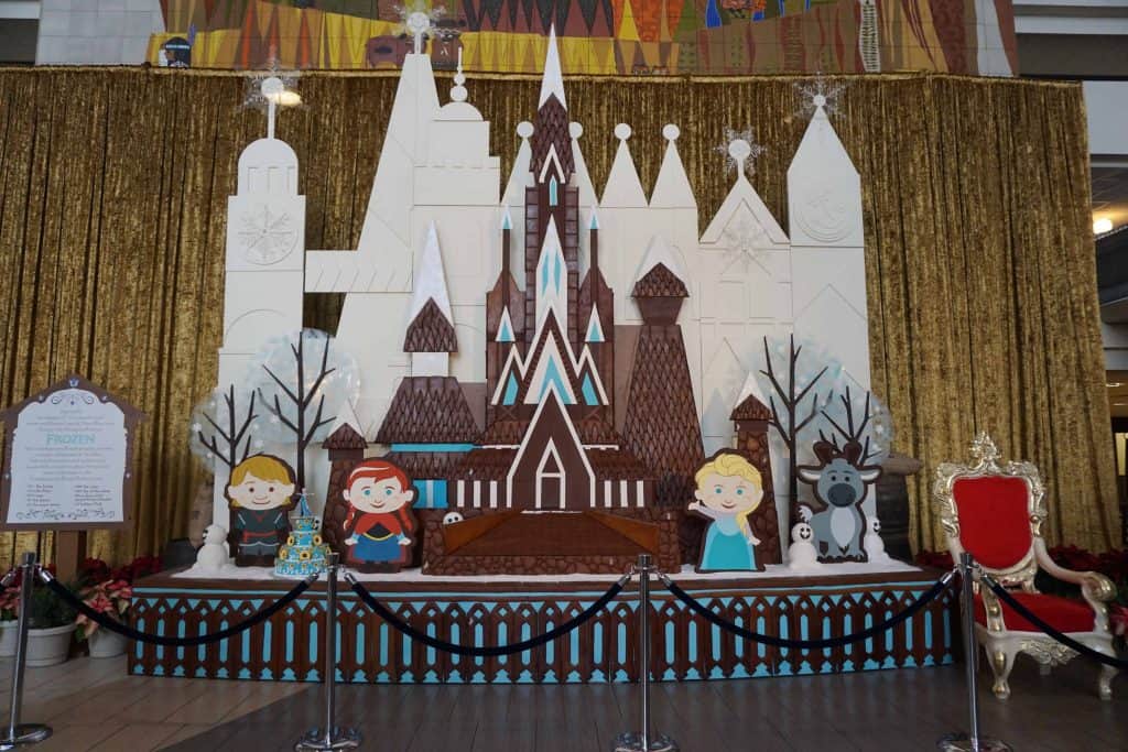 gingerbread display with characters from Frozen movie