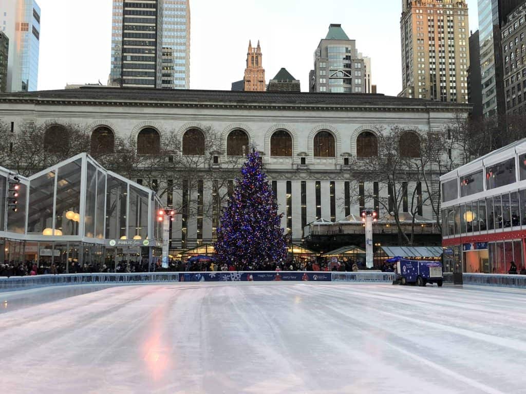 skating rink and christmas tree-bryant park-new york at christmas