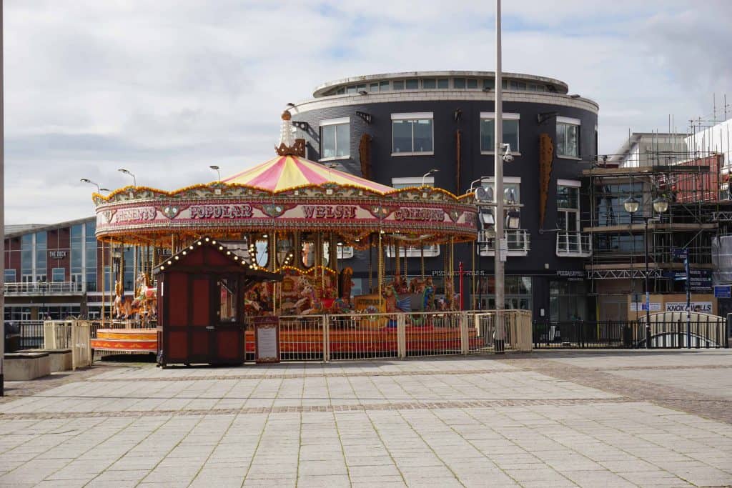 old-fashioned carousel in cardiff bay