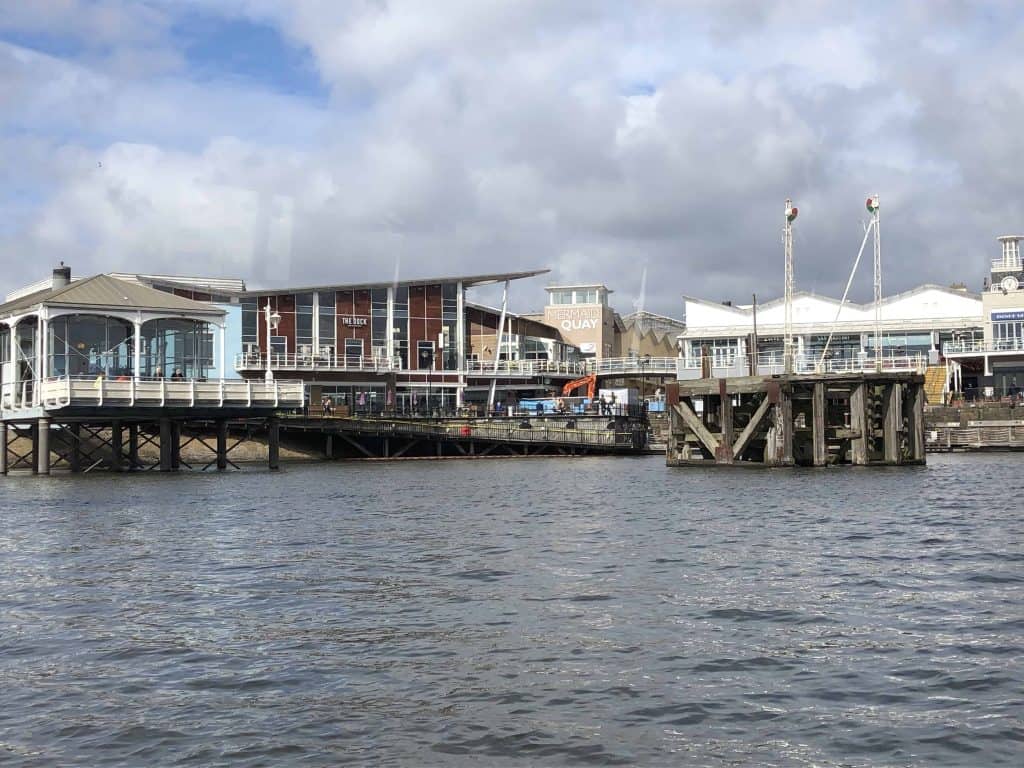 pier and buildings on waterfront cardiff