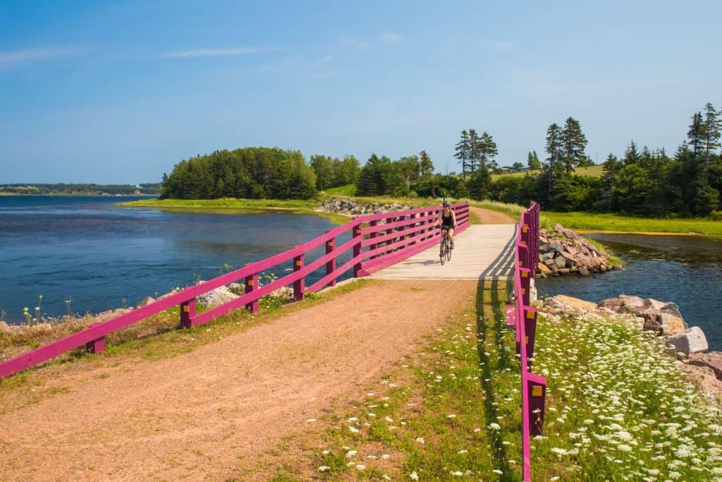 bicycle on confederation trail crossing short bridge on prince edward island