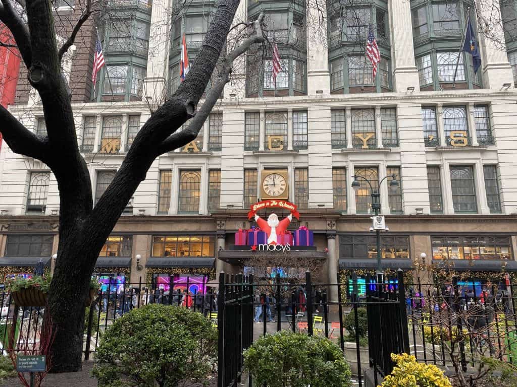 exterior of Macy's department store at Christmas