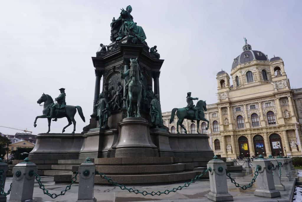 Maria Theresa monument in Vienna's museum district on spring break.