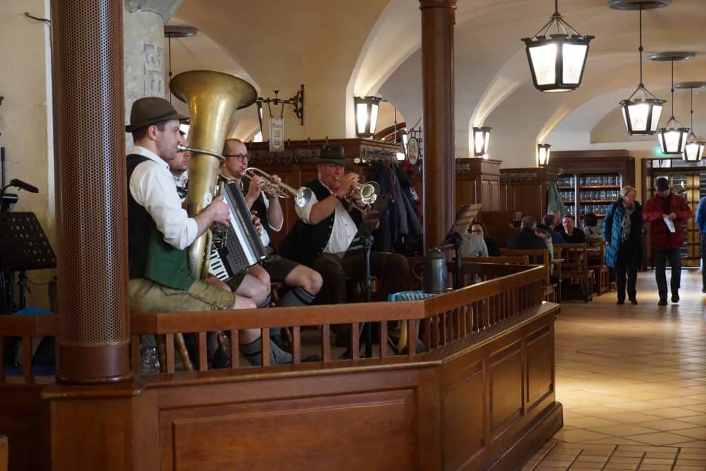 Musicians playing at Hofbrauhaus, Munich, Germany.