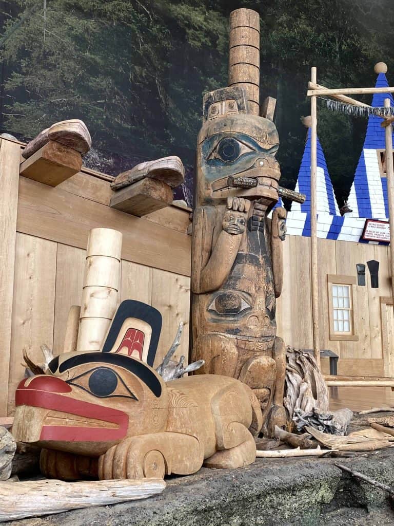 Large totem poles in the Great Hall at the Canadian Museum of History in Ottawa, Ontario.