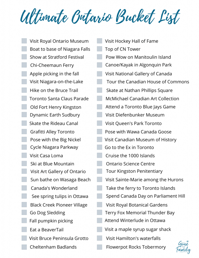 ontario bucket list checklist
