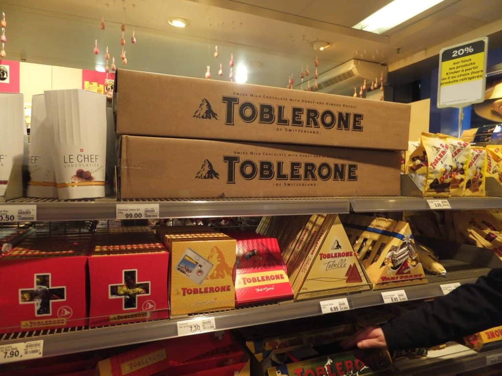 shelf of toblerone-geneva shop