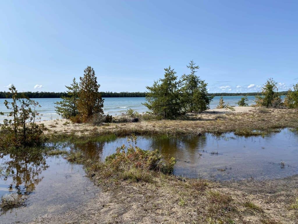 misery bay provincial park on manitoulin island along lakefront.