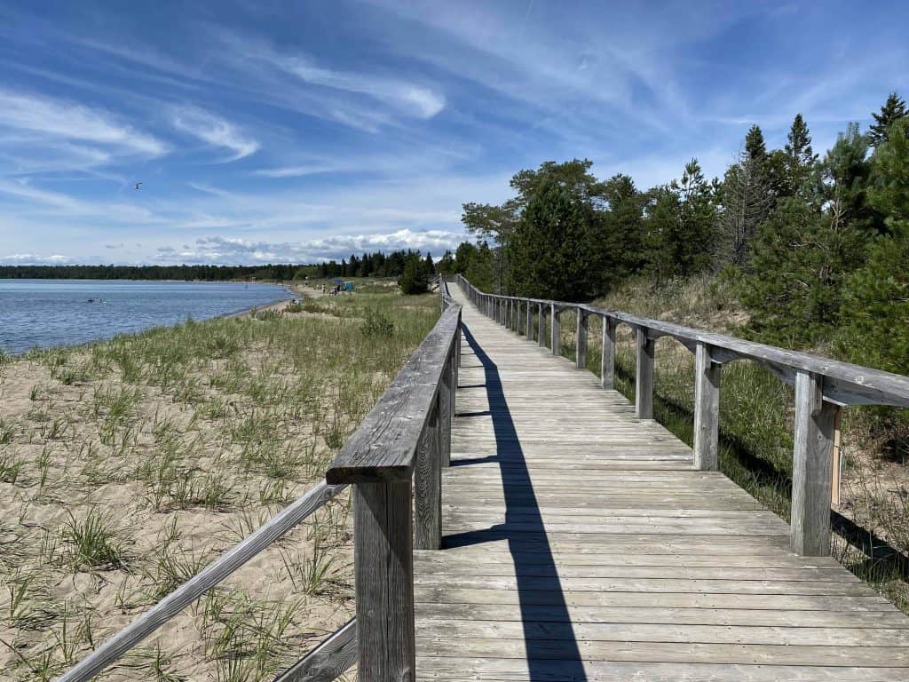 providence bay boardwalk along the beach in Providence Bay on Manitoulin Island